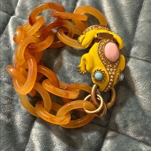Retired J. Crew Vibrant Orange Bracelet with Yellow Frog Charm